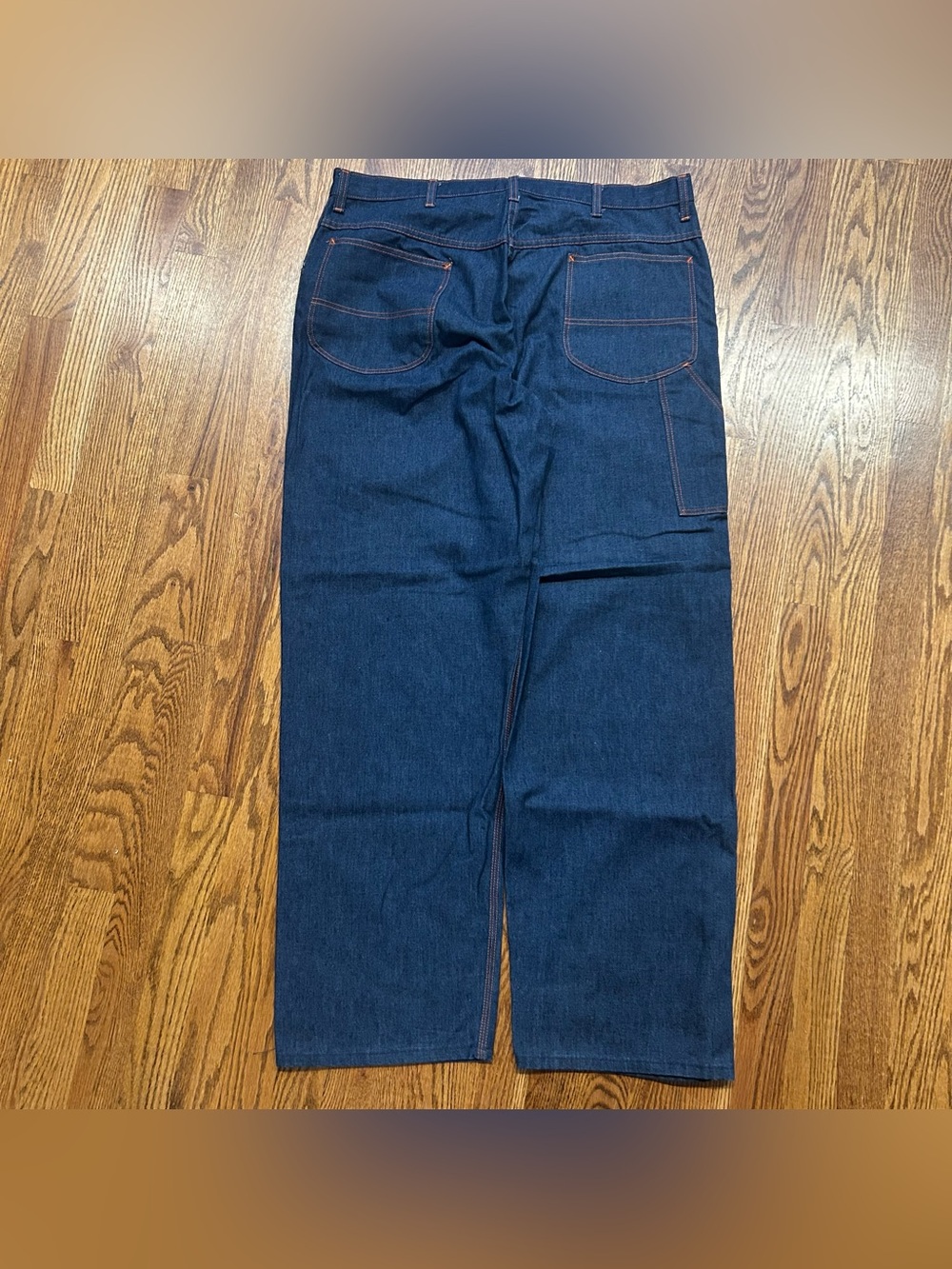 Vintage Big Mac Jeans 38x32 Dark Utility Carpenter Orange Stitch Workwear